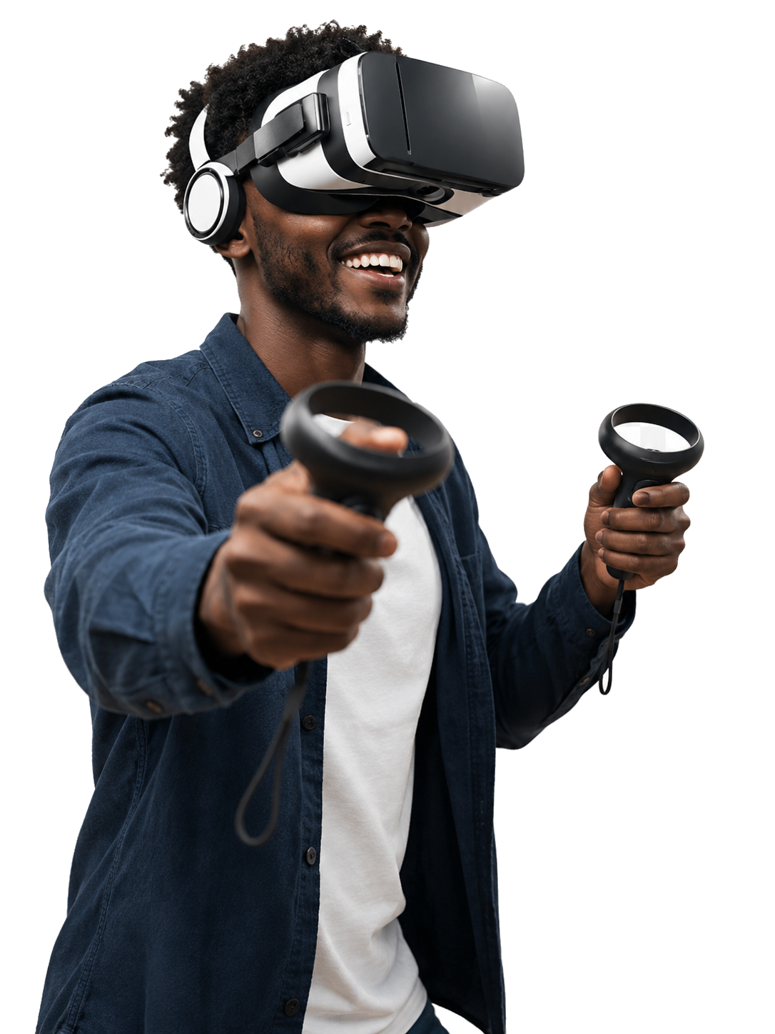 Learner using virtual reality controllers during a simulation